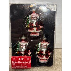 Vintage Santa Claus Glass Christmas Ornaments 3 Pack With Glitter Accents